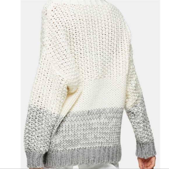 Topshop Contrast Panel Knit Sweater Grey Cream - Picture 2 of 7